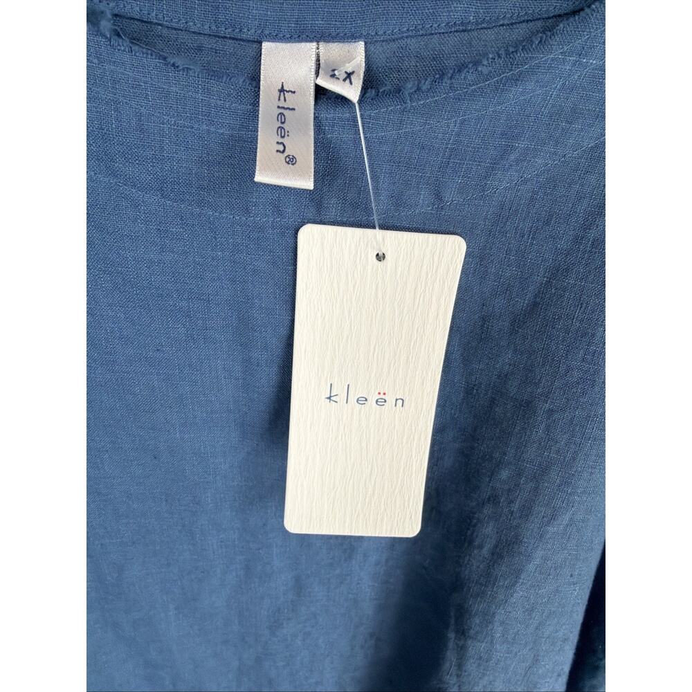 NWT Kleen Navy Fray Top 3.5 Side Slit 100% Linen #0833 XS - Picture 7 of 7